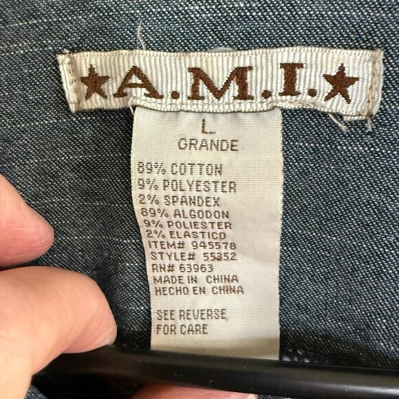 Vtg 90s Y2K Denim Jean Jacket Women's Blue Large Stretch Western Country Cowboy - Picture 2 of 8